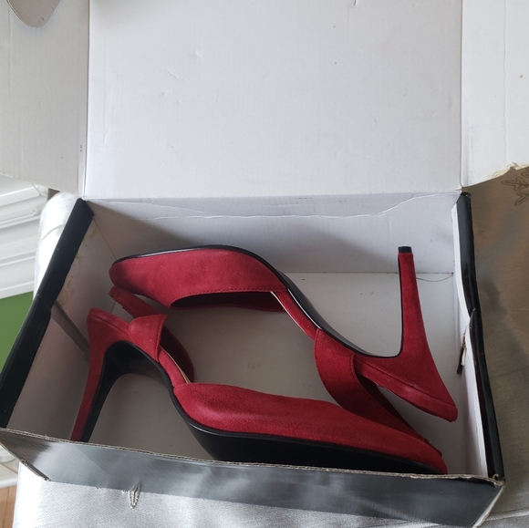 Colin Stuart Red Suede Heels Size 9 - Picture 9 of 12